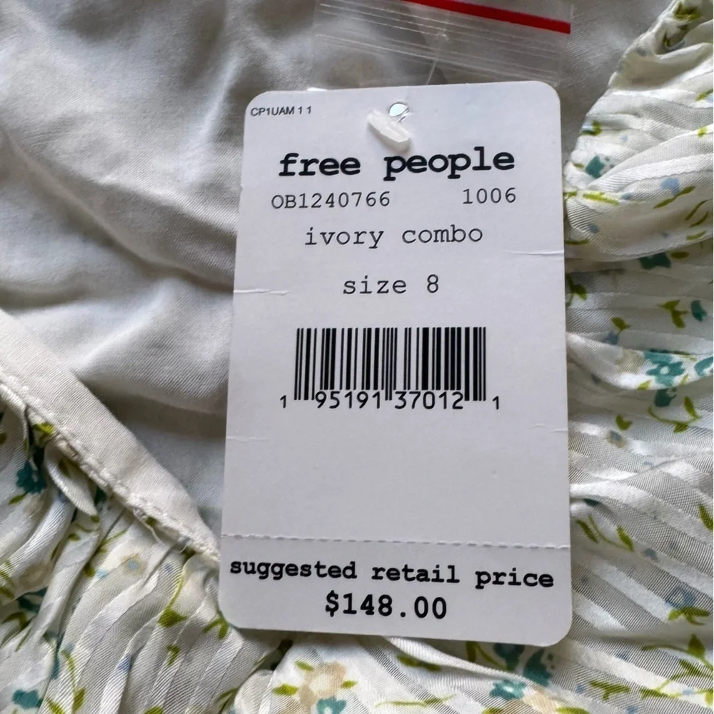 Free People Sweetest Thing Mini Dress sweet floral cream blue ruffle 8 new